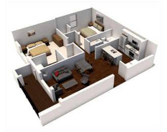 a floor plan with a bedroom and a living room