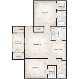 A floor plan of a house with labeled rooms such as bedroom, living room, and kitchen.