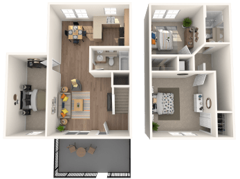 a rendering of a floor plan with a bedroom and a living room