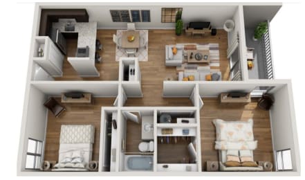 39th ave apartment_gainsvile_fl_ 2 Bed 1 Bath 949 square feet floor plan 3d furnished
