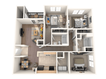 Apartments in Savannah, GA for Rent – Canvas at Savannah- 3D floorplan of our three bedroom apartments