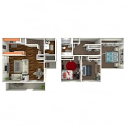 A set of four images showing different layouts of a room.