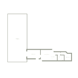 A floor plan of a house with a living room, two bedrooms, a kitchen, and a bathroom.