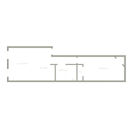 A floor plan of a house with a living room, kitchen, bathroom, and bedroom.