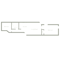 A floor plan of a house with two bedrooms, a living room, a kitchen, and a bathroom.