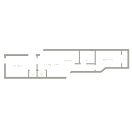 A floor plan of a house with two bedrooms, a living room, and a kitchen.