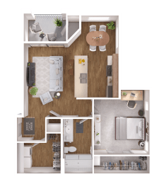 1 bedroom/1 bath floorplan at Zerzura Apartment Las Vegas Nevada