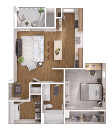 1 bedroom/1 bath floorplan at Zerzura Apartment Las Vegas Nevada