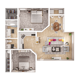 A floor plan of a house with a kitchen, living room, and bedrooms.
