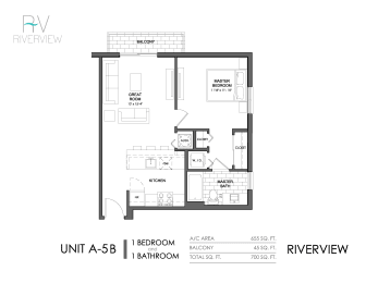 1 Bed - 1 Bath |700 sq ft floorplan