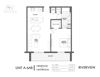 1 Bed - 1 Bath |832 sq ft floorplan