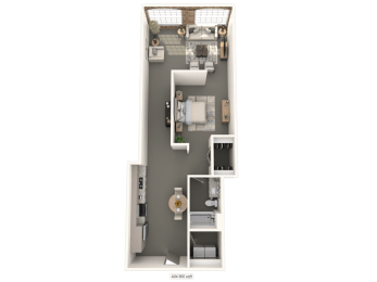 a floor plan of a one bedroom apartment at converse mill lofts in Spartanburg, SC