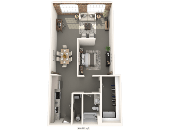a floor plan of a 1 bedroom apartment at converse mill lofts in Spartanburg, SC