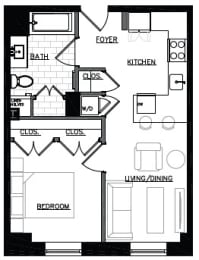 a floor plan of a small house with a kitchen and a living room