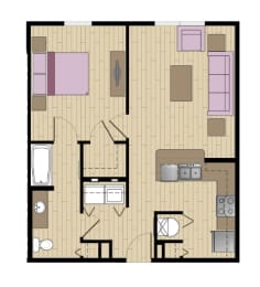 1 Bed - 1 Bath |872 sq ft floorplan