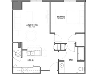 A1-H One Bedroom 1 Bath Floorplan at Houston Street Manor Apartments, Jacksonville, 32204