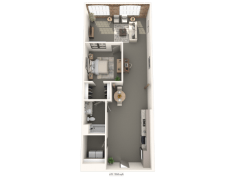 a floor plan of a one bedroom apartment at converse mill lofts in Spartanburg, SC