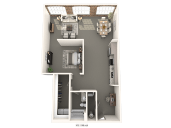 a floor plan of a one bedroom apartment at converse mill lofts in Spartanburg, SC