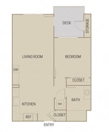 Floor Plan  1 bed 1 Bath 712 square feet floor plan A1C