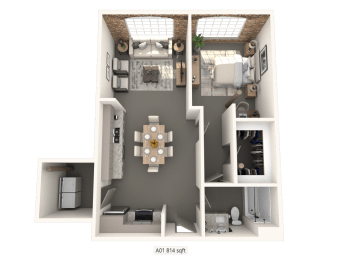 a floor plan of our one bedroom apartments at converse mill lofts in Spartanburg, SC