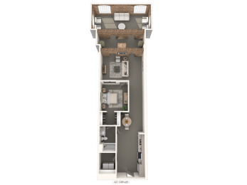 a floor plan of a one bedroom apartment with sunroom at converse mill lofts in Spartanburg, SC