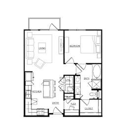 A black and white floor plan of a house with labeled rooms.