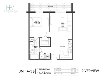 1 Bed - 1 Bath |820 sq ft floorplan
