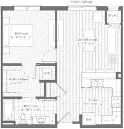 A floor plan of a French Balcony apartment layout.
