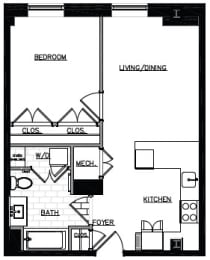 the floor plan of a small house with a kitchen and a living room