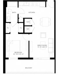 1 Bed 1 Bath 668 square feet floor plan A6