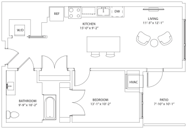 a floor plan of a small house with a bedroom and a living room