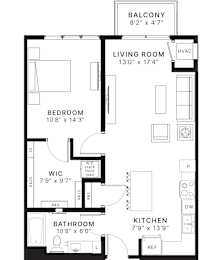A black and white image of a floor plan for a home with a balcony, living room, bedroom, bathroom, kitchen, and a WIFI area.