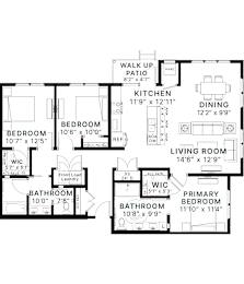 A black and white image of a house floor plan.