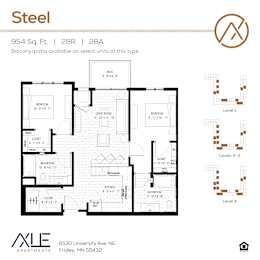 A floor plan for a steel apartment with a balcony and patio.