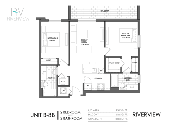 2 Bed - 2 Bath |1068 sq ft floorplan