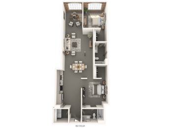 a floor plan of a 2 bedroom apartment at converse mill lofts in Spartanburg, SC