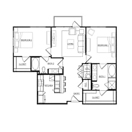 A black and white image of a house floor plan with labeled rooms.