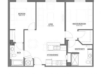 B1-E  Two Bedroom 2 Bath Floorplan at Houston Street Manor Apartments, Jacksonville, FL 32204