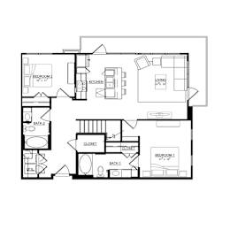 A black and white floor plan of a two bedroom apartment.