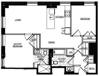 a floor plan of a house with a bedroom and a living room