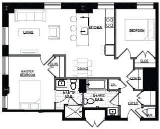 B4 2 bed 2 bath - 1,000 sq ft – 412, 512,612,712,812