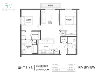 2 Bed - 2 Bath |1015 sq ft floorplan
