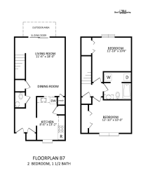 a floor plan of 2 bedroom, 1 bath