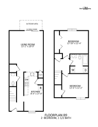 a floorplan of a two bedroom apartment with a living room and a bedroom with a bathroom