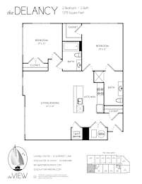 A black and white image of a floor plan for a property called The Delancy.