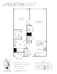 A floor plan for an apartment at the Houston, showing a bedroom, living room, kitchen, bathroom, closet, and utility.