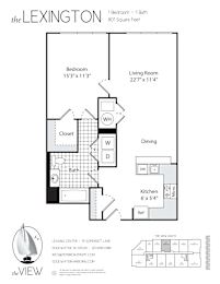 A floor plan for a property called The Lexington, showing a bedroom, living room, dining area, bathroom, kitchen and closet.