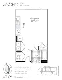 A floor plan for a SOHO Studio at 560 square feet with a living room, kitchen, bath, and closet.