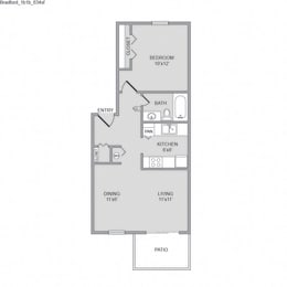 1 Bed 1 Bath, 634 square feet floor plan Bradford