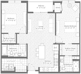 A floor plan of a house with labeled rooms and dimensions.